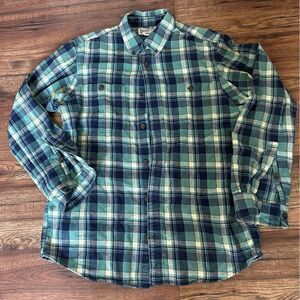 Duluth Trading Co Blue Plaid Shirt long sleeve button down Mens Large cozy EUC